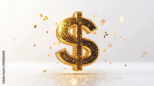 Obraz na płótnie Vibrant floating gold dollar sign in 3D cartoon style, surrounded by subtle sparkles, on a clean white backdrop w salonie