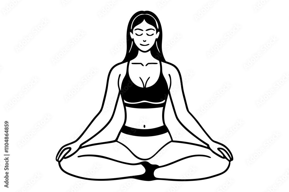 Elegant Line Drawing of a Fit Woman Meditating - Vector Illustration Elegant Line Drawing of a Fit Woman Meditating - Vector Illustration