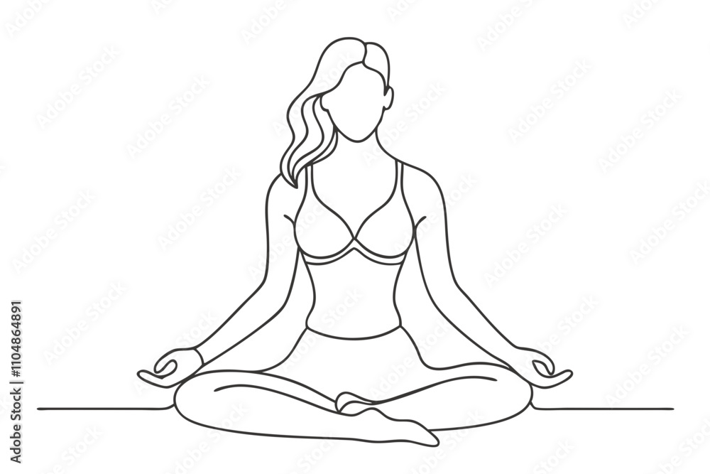 Elegant Line Drawing of a Fit Woman Meditating - Vector Illustration Elegant Line Drawing of a Fit Woman Meditating - Vector Illustration