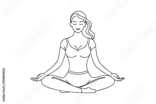 Elegant Line Drawing of a Fit Woman Meditating - Vector Illustration