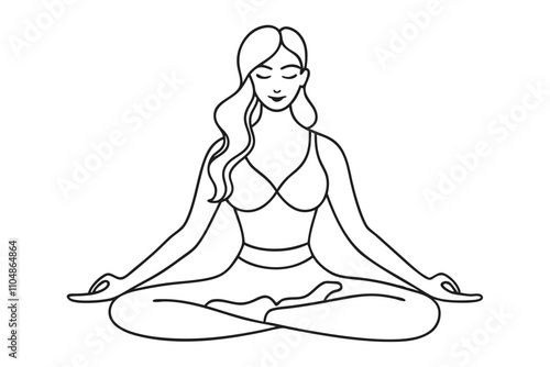 Elegant Line Drawing of a Fit Woman Meditating - Vector Illustration