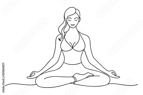 Elegant Line Drawing of a Fit Woman Meditating - Vector Illustration