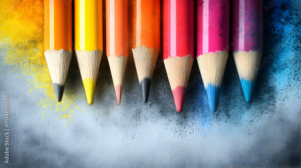 Colorful Pencils Arranged on Textured Background, vibrant hues, artistic tools, creative inspiration, drawing supplies, color spectrum, art materials, school supplies Colorful Pencils Arranged on Textured Background, vibrant hues, artistic tools, creative inspiration, drawing supplies, color spectrum, art materials, school supplies