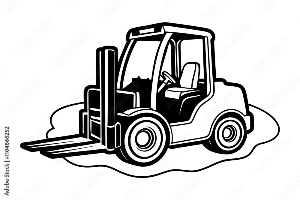 Naklejka premium Line Drawing of Forklift - Line Art Vector Illustration for Graphic Design
