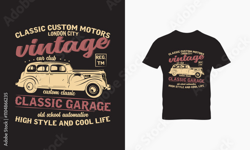 Classic custom motors london city vintage car t shirt design 