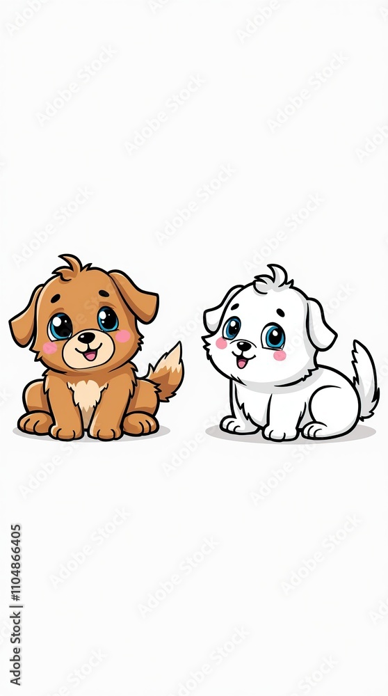 Cute Cartoon Puppy Illustration with Colorful and Outline Versions Cute Cartoon Puppy Illustration with Colorful and Outline Versions