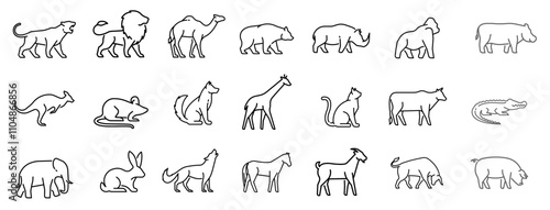 Animals, bold line icons. The illustrations are a vector