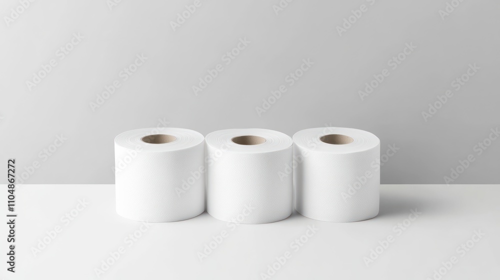 Three Rolls of White Toilet Paper on White Surface Three Rolls of White Toilet Paper on White Surface