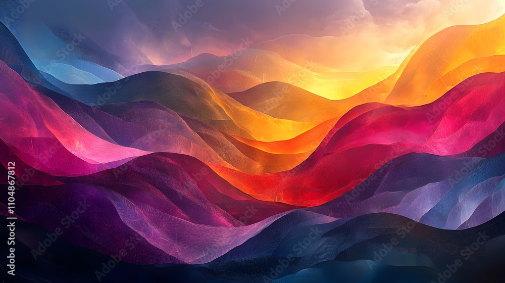 Colorful abstract landscape with vibrant hills and sunset. Colorful abstract landscape with vibrant hills and sunset.