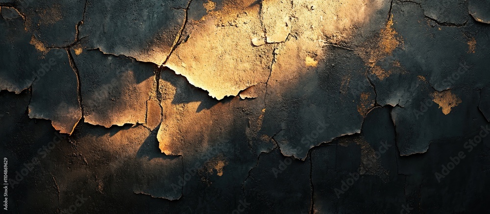 Cracked Texture: Dark and Golden Abstract Wall Cracked Texture: Dark and Golden Abstract Wall