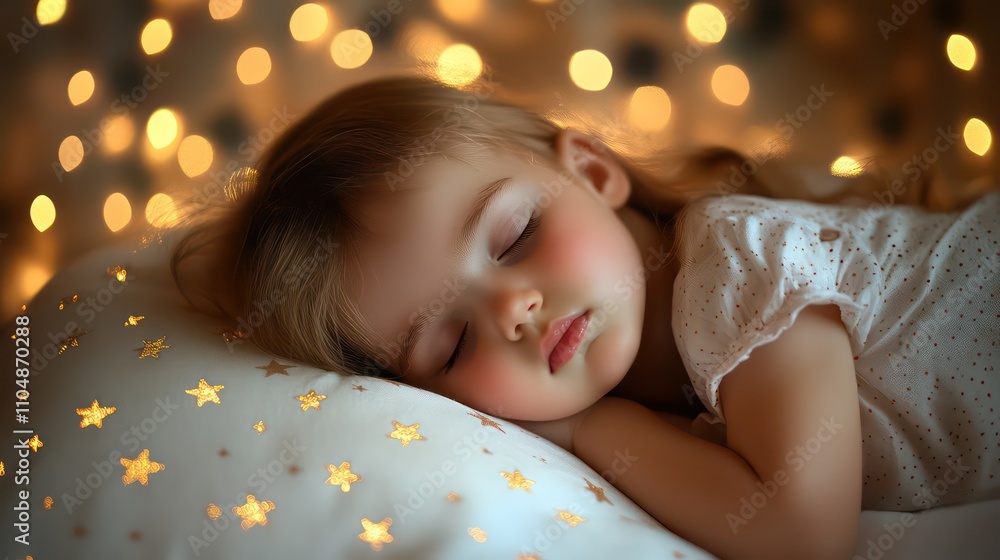 Cute toddler girl peacefully sleeping in a bed at night, soft focus. Cute toddler girl peacefully sleeping in a bed at night, soft focus.