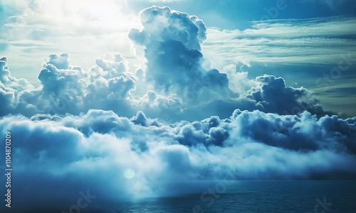 Serene Seascape of Clouds Under a Bright, Blue Sky