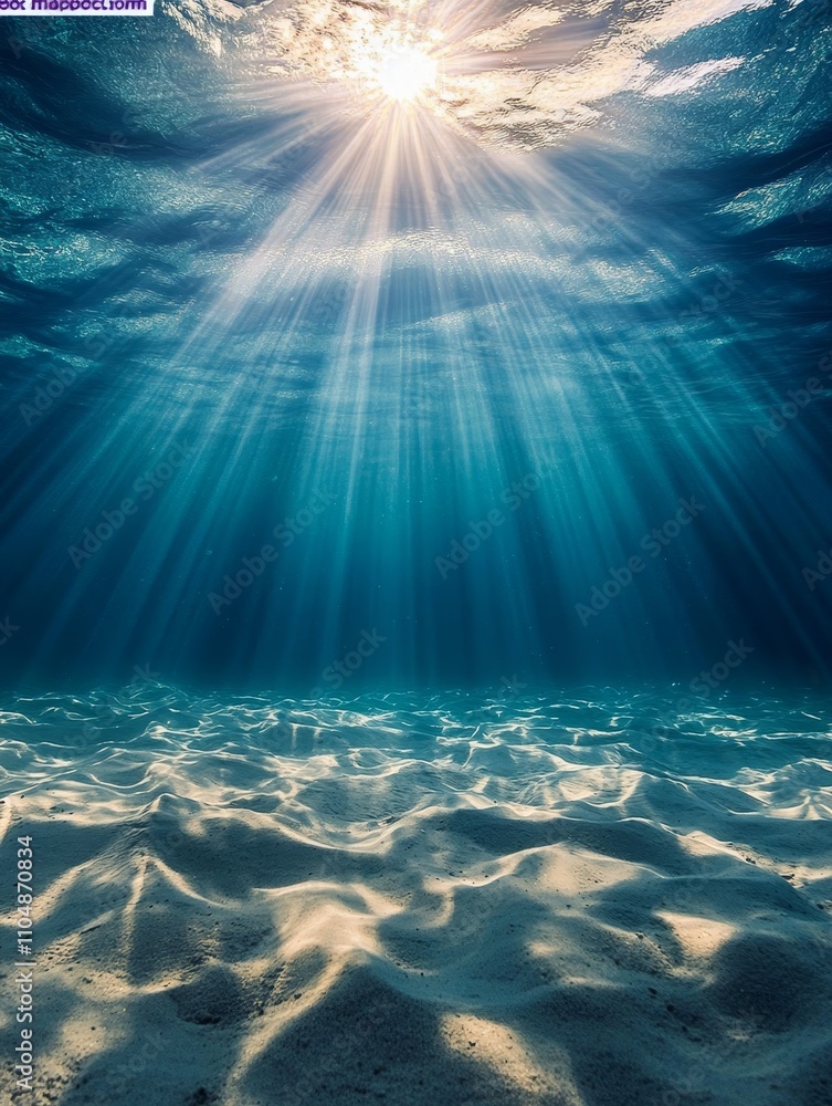 Sunbeams Illuminating Ocean Floor - Underwater sunlight, serene ocean floor, sun rays, peaceful scene, marine tranquility. Sunbeams Illuminating Ocean Floor - Underwater sunlight, serene ocean floor, sun rays, peaceful scene, marine tranquility.