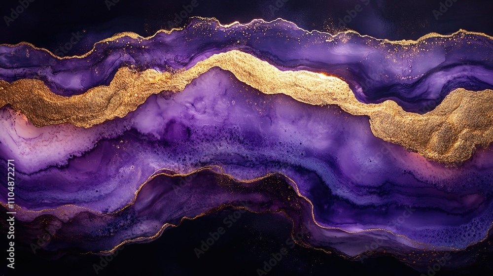 Abstract Purple and Gold Swirls: A Luxurious Ink Art Piece Abstract Purple and Gold Swirls: A Luxurious Ink Art Piece