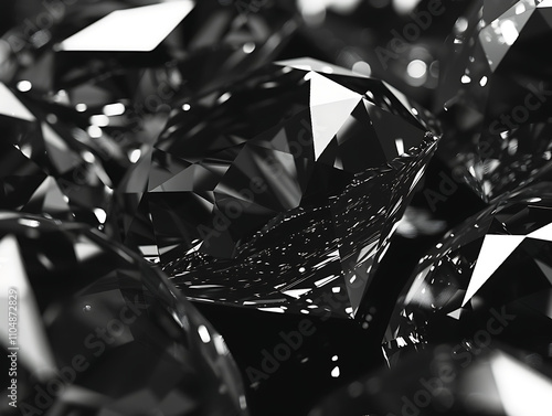 Close-Up of Sparkling Black and White Diamonds Reflecting Light, Showcasing Brilliant Cuts and Intricate Details for Luxury and Elegance