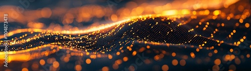 Abstract light wave pattern with glowing particles, representing innovation and technology in a vibrant visual format.