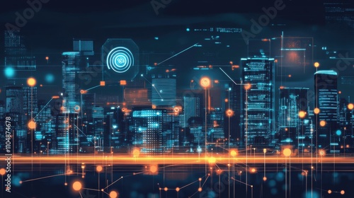 Wallpaper Mural Futuristic Cityscape with Digital Network and Technology Concepts Torontodigital.ca