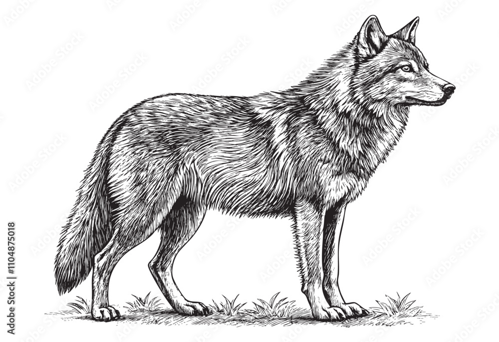 Fototapeta wild wolf cool sketch hand dawn drawing vector illustration