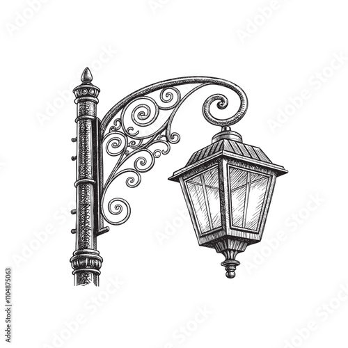 Wall wrought iron street lamp   sketch hand dawn drawing vector illustration