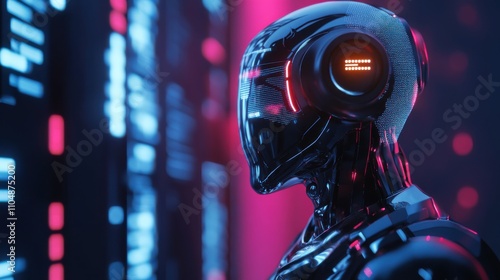 Futuristic Robot Profile with Neon Lights and High-Tech Background