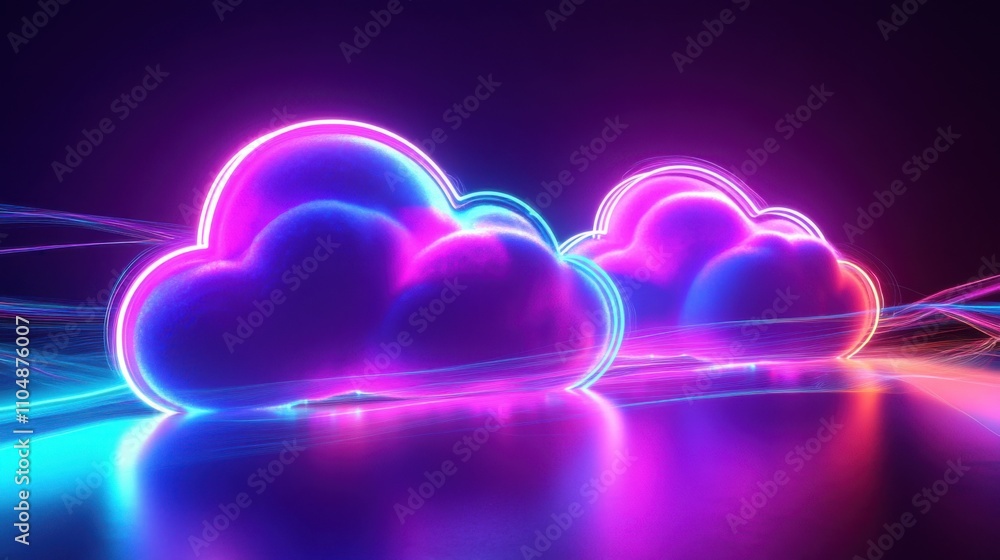 Neon Clouds with Glowing Light Trails in Futuristic Design Neon Clouds with Glowing Light Trails in Futuristic Design