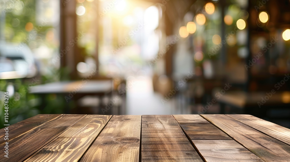 Blurry cafe or restaurant background with wood table. Space for your product. Blurry cafe or restaurant background with wood table. Space for your product.