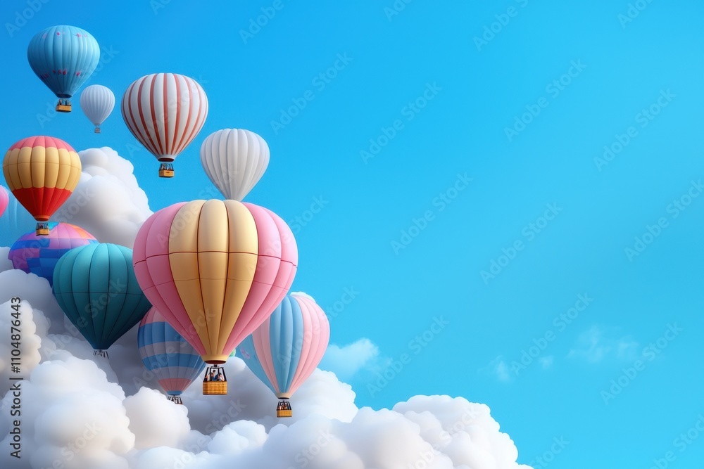 Fototapeta premium A bunch of hot air balloons are floating in the sky above a blue background