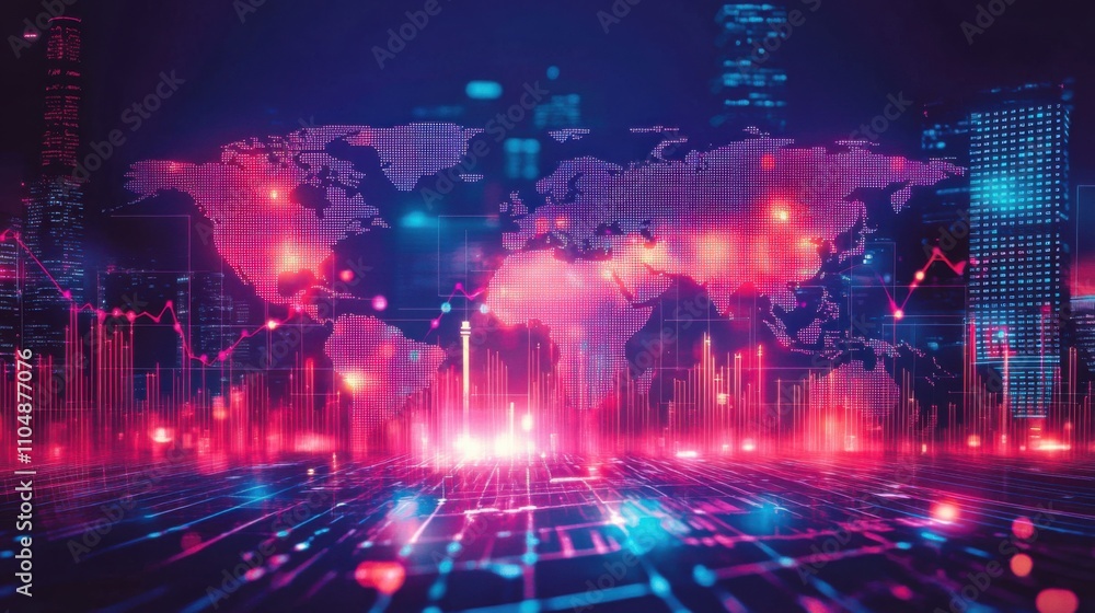 Fototapeta premium Abstract Financial Data Visualization with Global Map and Charts