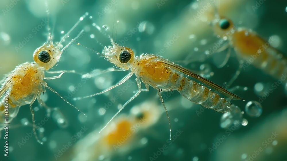 Close-up of tiny aquatic organisms, showcasing their intricate details and natural habitat. Close-up of tiny aquatic organisms, showcasing their intricate details and natural habitat.