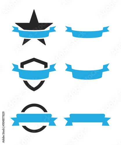 Blue Ribbons banners and labels set stock illustration