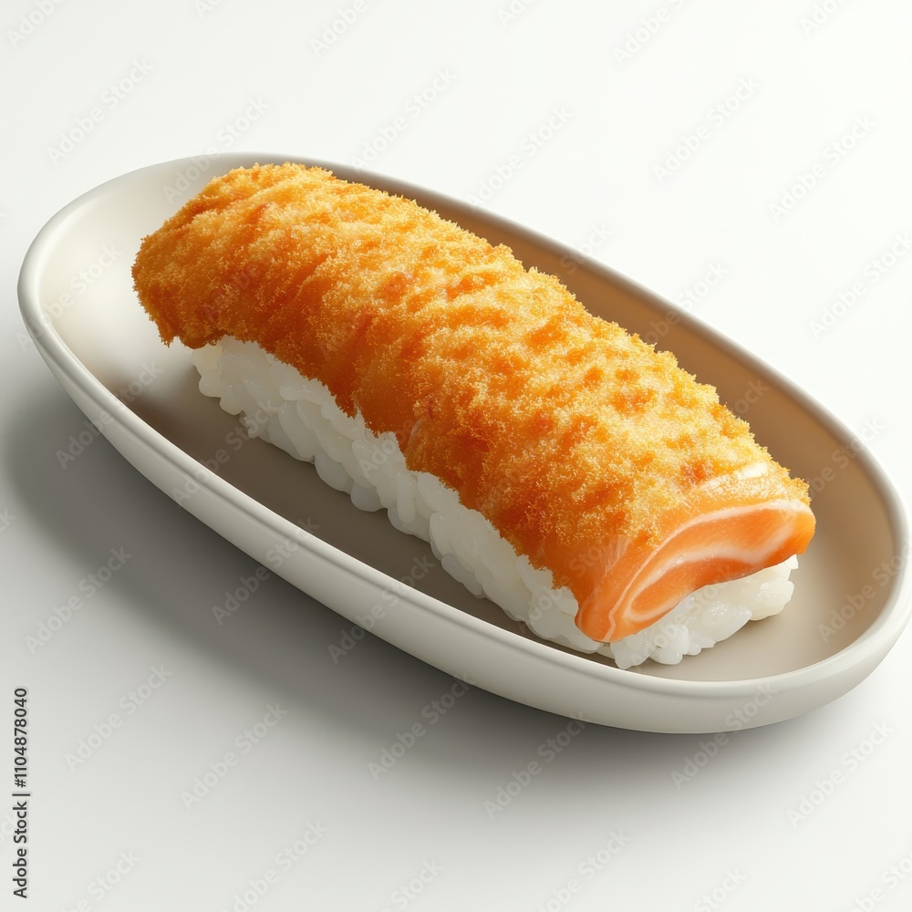 Stunning Close-up of Sushi Maki Roll with Salmon Roe on White Plate Stunning Close-up of Sushi Maki Roll with Salmon Roe on White Plate