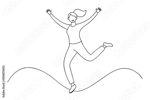 Line Drawing of Joyful Woman Jumping in the Air
