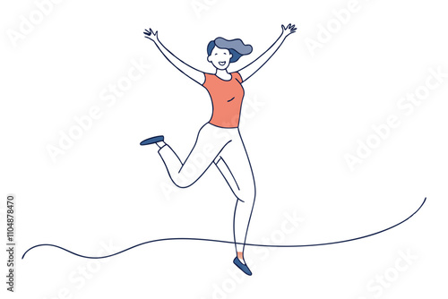 Line Drawing of Joyful Woman Jumping in the Air