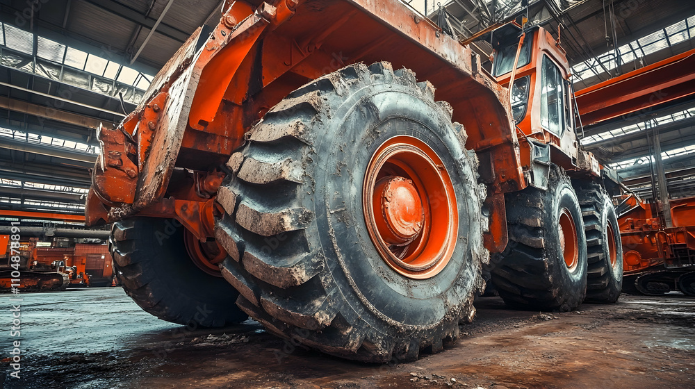 Massive Orange Vehicle in Industrial Setting Massive Orange Vehicle in Industrial Setting