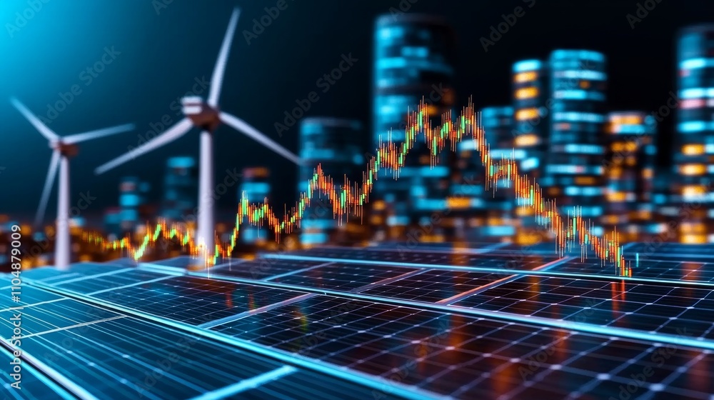 Stock Market Graphs and Renewable Energy Imagery Stock Market Graphs and Renewable Energy Imagery