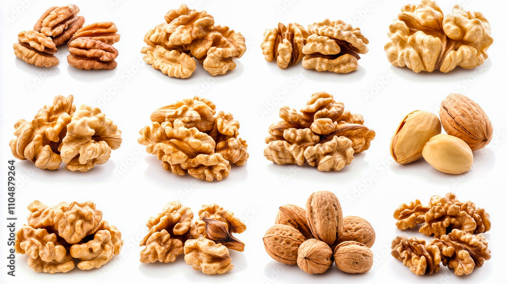 Collection of walnuts isolated on white background Collection of walnuts isolated on white background