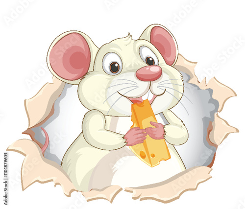 Cheerful Mouse Enjoying a Cheese Snack