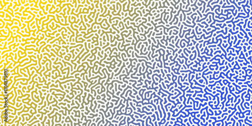 Abstract Reaction-diffusion Turing pattern natural texture blue and yellow gradient color scheme. Linear design with biological algorithm psychedelic background. Reaction-diffusion or truing patter