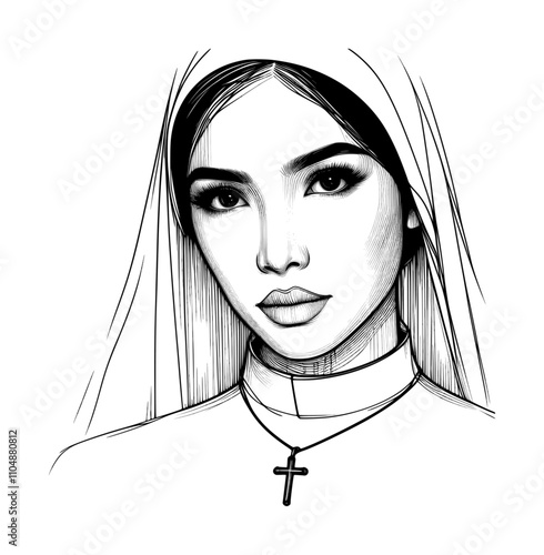 sketch illustration of christian nun (artwork 2)