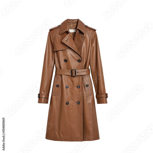 Stylish brown trench coat isolated on a transparent background, great for e-commerce, fashion catalogs, and lifestyle campaigns with a white background