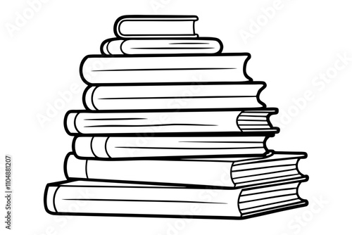 Line Drawing of Large Stack of Books | Vector Line Art Illustration