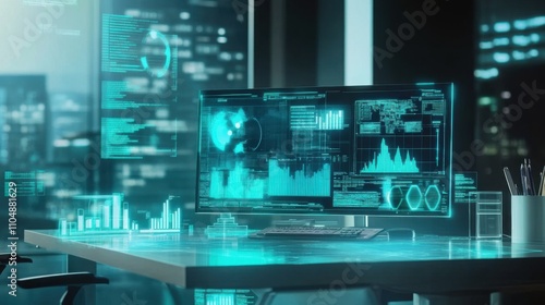 Wallpaper Mural Futuristic Data Analysis Workspace with Digital Interface Elements Torontodigital.ca