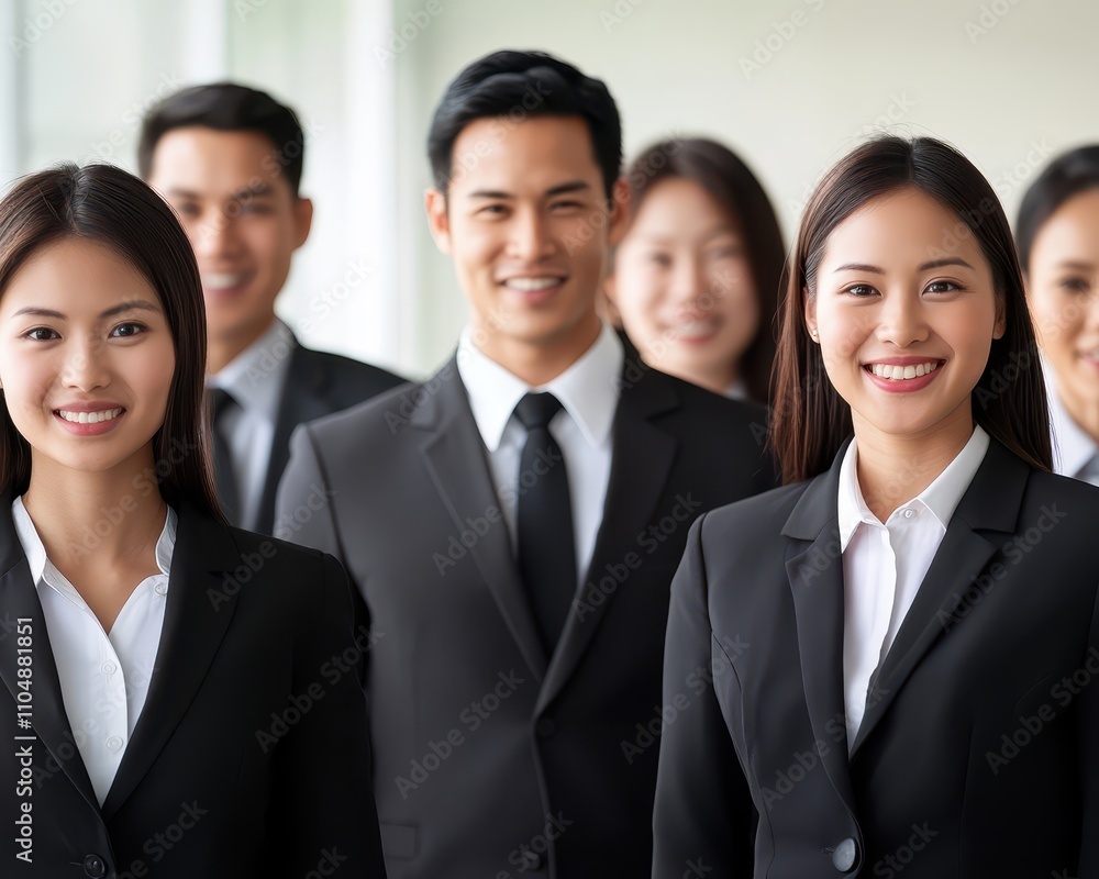 Team of Asian professionals led by a man and woman in a bright meeting room, teamwork and leadership, corporate setting Team of Asian professionals led by a man and woman in a bright meeting room, teamwork and leadership, corporate setting