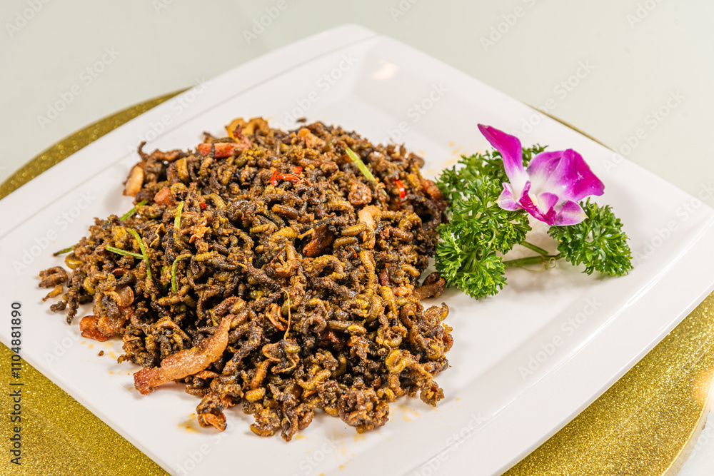Cantonese specialty: stir-fried rice worms Cantonese specialty: stir-fried rice worms
