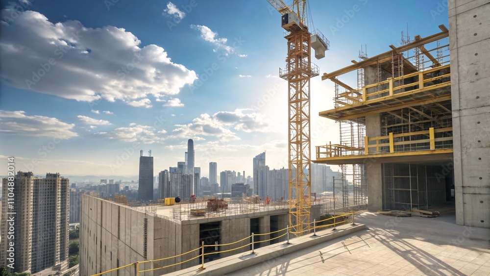 High-Rise Construction Site with Crane and Urban Cityscape Background V2 High-Rise Construction Site with Crane and Urban Cityscape Background V2