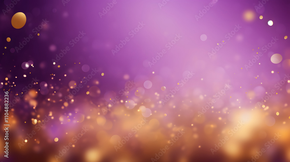 A vibrant abstract background with shimmering bokeh effects in purple and gold hues. A vibrant abstract background with shimmering bokeh effects in purple and gold hues.