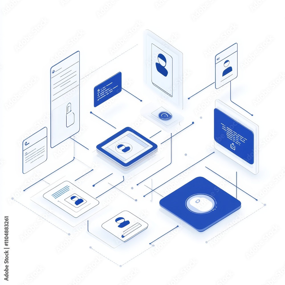 A digital illustration depicting interconnected UI elements and information panels, emphasizing user interaction and data flow. A digital illustration depicting interconnected UI elements and information panels, emphasizing user interaction and data flow.