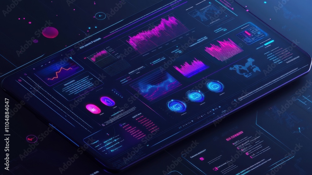 Obraz premium Futuristic Data Visualization on Tablet Display with Vibrant Colors