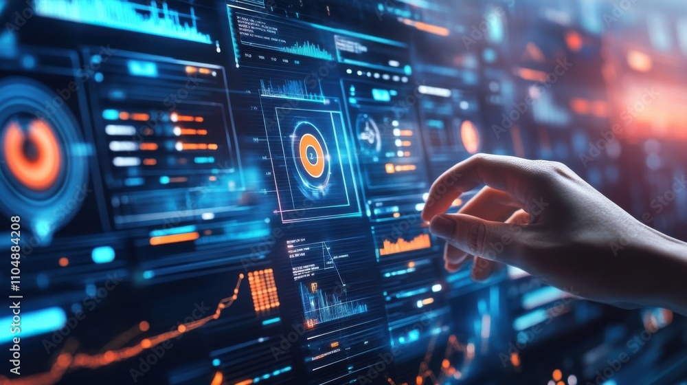 Futuristic Interface with Data Visualization and Human Interaction Futuristic Interface with Data Visualization and Human Interaction