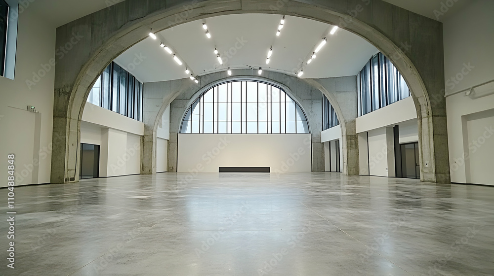 Vast Exhibition Hall with Archways and Polished Floor Vast Exhibition Hall with Archways and Polished Floor